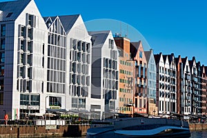 Colorful facades and buildings in old central part of Gdansk city, Poland