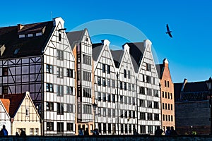 Colorful facades and buildings in old central part of Gdansk city, Poland