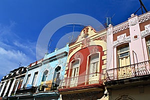 Colorful Facades of Historic Houses in Havana