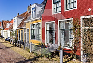 Colorful facades of old houses in Harlingen