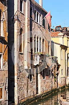 Colorful facades of old medieval houses in Venice