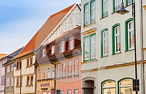 Colorful facades of the Untermarkt square in Muhlhausen