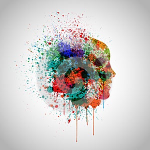 Colorful face made by spilled paint, vector illustration