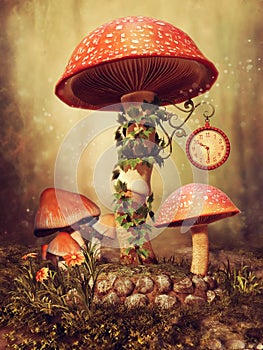 Colorful fairytale mushrooms