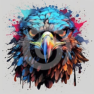 Colorful Falcon Head in Dark Bronze and Azure Neonpunk Style for Lith Print.