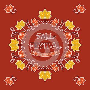 Colorful fall festival template Frame maple leaves