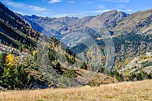 Colorful Fall landscape in the Valley of Estanyo River, Andorra