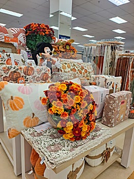 Colorful Fall Themed Store Shelf with Harvest and Halloween Decor