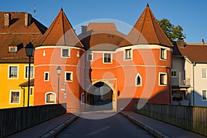 The colorful famous Biertor with the bridge in front in Cham, Bavaria