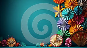 Colorful Fans And Paper Fan 3d Background: A Fusion Of Mexican And American Cultures