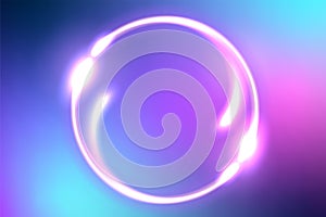 Colorful fantastic background with neon round frame and space portal into another dimension