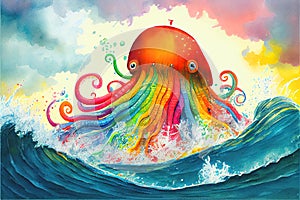 Colorful fantasy Kraken sea monster painting photo