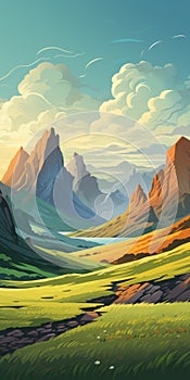 Colorful Fantasy Mountain Landscape Drawing In 8k Resolution