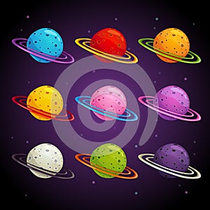 Colorful fantasy planets set.