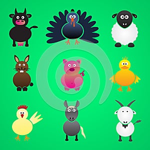 Colorful farm animals simple icons set