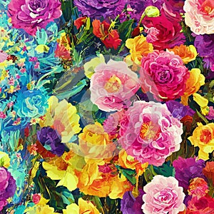 Colorful Farmhouse Summer Floral Rose Art