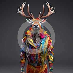 Colorful Fashion Deer Sculpture In Unreal Engine Style photo