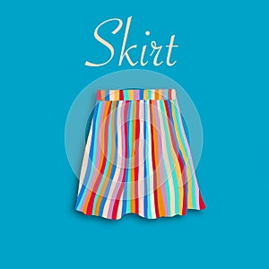 Colorful fashion illustration bright skirt on blue background. Modern trend illustration. Stripes Cute girl fashion. Graphic,