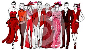 Colorful fashion women and men defile