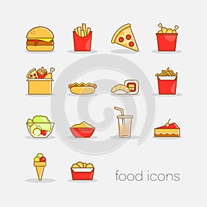 Colorful fast food icons