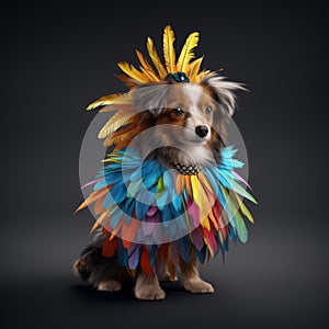 Colorful Feather Dog Costume: Detailed, Cute, And Sculptural