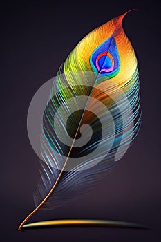 Colorful feather of peacock on purple background Generative AI