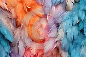 Colorful feathers background. Ai generative
