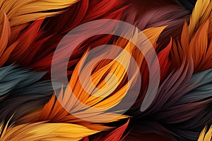 Colorful feathers, firebird feather pattern. Bright background