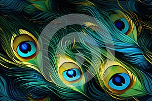 Colorful feathers, peacock feather pattern. Bright background