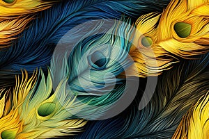 Colorful feathers, peacock feather pattern. Bright background