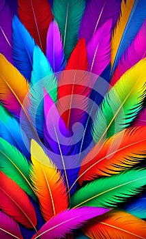 colorful feathers on white background AI Generated