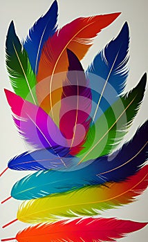 colorful feathers on white background AI Generated