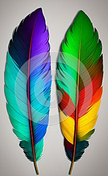 colorful feathers on white background AI Generated