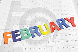 Colorful February month on calendar paper