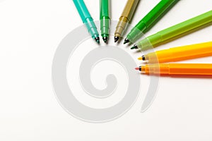Colorful Felt Tip Pens  on a white background close up
