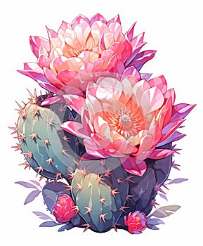 Colorful Ferocactus Pilosus Cartoon, Hyper Realistic Clipart