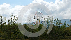 Colorful ferris wheel in an amusement park.