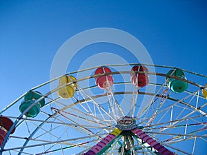 Colorful ferris wheel from below