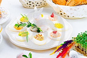 A colorful and festive Easter table decoration