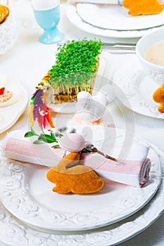 A colorful and festive Easter table decoration