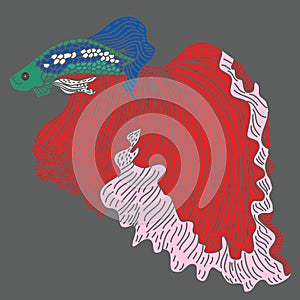 Colorful Fighting fish tattoo design vector for sticker.