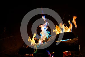 Colorful Fire in a Fireplace