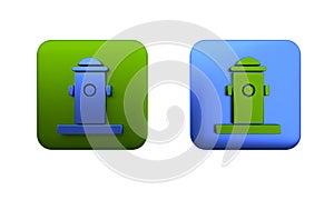 Colorful Fire hydrant icon isolated on white background. Square button. 3D render illustration