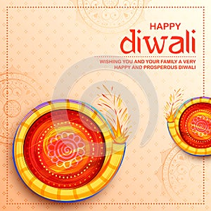 Colorful firecracker on Happy Diwali Holiday background for light festival of India