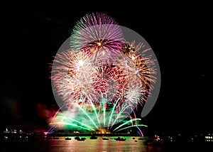 Colorful firework display over Plymouth harbor at the British Firework Championships