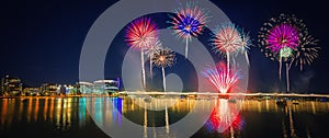 Colorful firework over Tempe lake photo