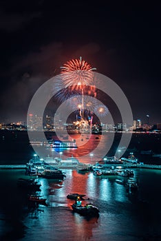 Colorful of firework in Pattaya beach, Thailand