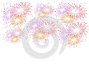 Colorful firework on white background. Vector illustration.