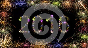 Colorful Fireworks 2016 text with Fireworks frame