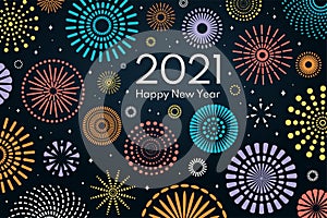 Colorful fireworks 2021 Happy New Year background